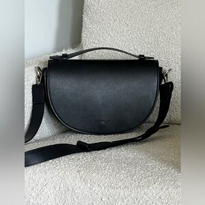 Aquatalia Black Crossbody Saddle Bag Italian Leather